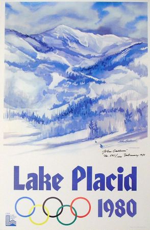 XIII OLYMPIC WINTER GAMES LAKE PLACID 1980 (anneaux), John Gallucci + dédicace - affiche numérotée
