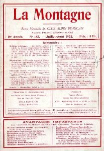 LA MONTAGNE, REVUE DU CAF n° 153, juil-août 1922