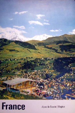 FRANCE ALPES DE SAVOIE - MEGEVE AU PRINTEMPS, affiche par Aimery - 1962