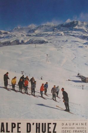 ALPE D'HUEZ, DAUPHINE - 1860-2700 M - affiche ancienne de 1958, par Serraillier