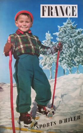 SPORTS D'HIVER FRANCE (ENFANT A SKIS) - affiche ancienne de Machatchek (1956)