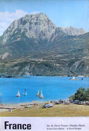 LAC DE SERRE-PONCON (HAUTES-ALPES), LA BAIE SAINT MICHEL ET LE GRAND MORGON - affiche originale 1962