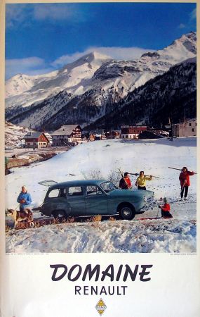 RENAULT DOMAINE A VAL D'ISERE - affiche ancienne publicitaire de 1957