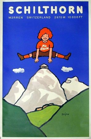 MURREN SCHILTHORN PIZ GLORIA 2970 M, par Raymond Savignac - affiche publicitaire de 1977