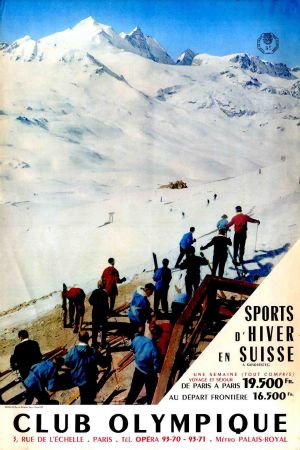 CLUB OLYMPIQUE - SPORTS D'HIVER EN SUISSE... (A VAL D'ISERE !) - affiche publicitaire originale