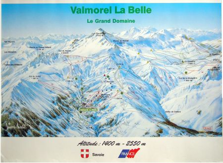 GRAND PLAN DES PISTES DE SKI DE VALMOREL LE GRAND DOMAINE 1984 - Poster de Pierre Novat